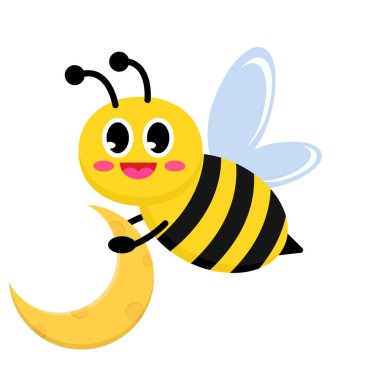 Beyaz arka planda izole edilmiş şirin çizgi film arılarının vektör çizimi. Bal arısı ikonunun renkli düz çizgi film tasarımı. Arı uçan arı ikonu. Uçan arı