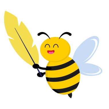 Beyaz arka plan üzerinde uçan şirin arı