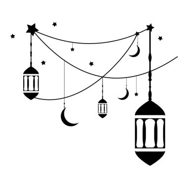 Ramazan Kareem fenerleri hilal ayıyla asılı.