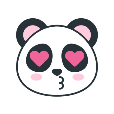 Şirin kawaii karikatür yüzü ve kalp vektörü çizimi