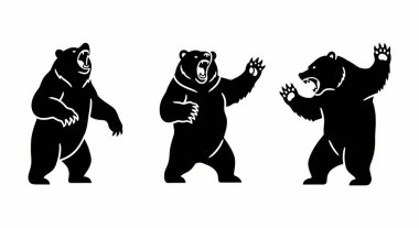 Beyaz arka planda izole edilmiş bir grup siyah ayı..