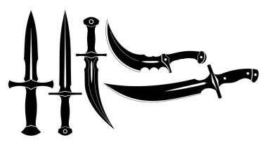 Kılıç ve kılıç seti. Beyaz arka planda izole edilmiş. vektör illüstrasyonu