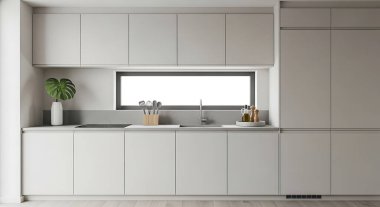 Pencereli beyaz ahşap mutfak