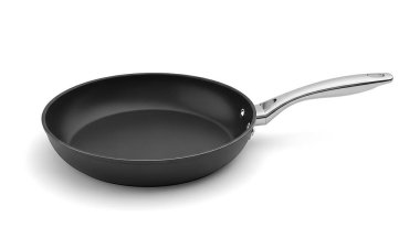 Siyah kızartma tavası beyaza izole edilmiş. 3d illüstrasyon