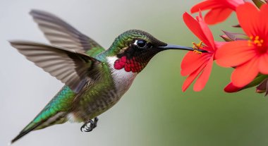 Uçan sinekkuşu, sinekkuşu, costa costa, sinekkuşu, sinekkuşu, costa rica, sinekkuşu. Renkli kanatlı güzel kırmızı çiçekler. Vahşi yaşam sahnesinden