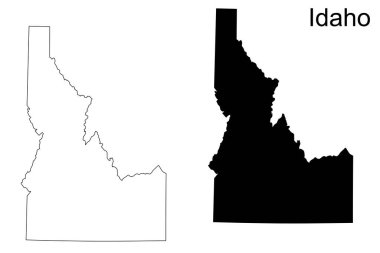 Idaho eyaletinin iki ana hatları, bir saf siyah siluet ve altında 