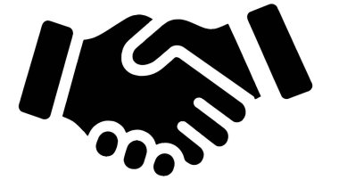 Şeffaf bir arkaplanda izole edilmiş anlaşma ve ortaklığı temsil eden siyah beyaz bir tokalaşma simgesi