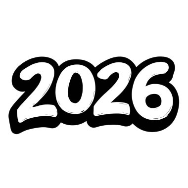 Graffiti tarzı 2026 sayılı beyaz dolgu ve siyah özet içeren vektör: 2026, yıl, yeni yıl, grafiti, sokak sanatı, kentsel, kalın, beyaz, siyah, harf,,...