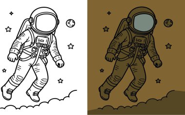 Kostüm içindeki kozmonot, uzay keşfi, yıldızlı gece, uzak gezegenler, bilim kurgu, sıfır yerçekimi