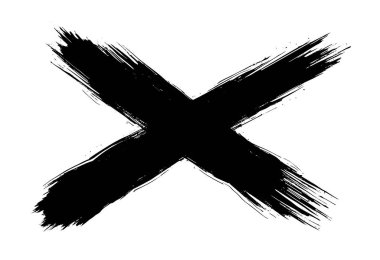 Soyut siyah haç sembolü, boyalı fırça darbesi, mürekkep sıçraması, beyaz arkaplanda grafik tasarım unsuru