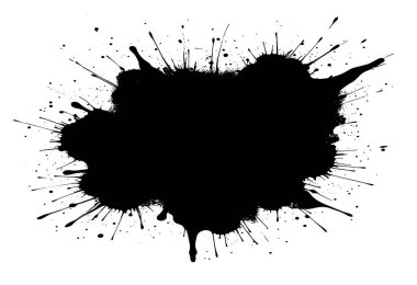 Radyal sprey ve modern sanatsal kompozisyonlar için dağınık sıvı lekeler içeren patlayıcı siyah boya sıçrama efekti