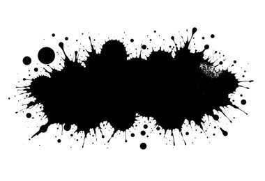 Siyah mürekkep, sıvı dinamik şekilli ve beyaz arkaplanda dağınık noktalar oluşturur.