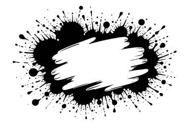 Beyaz arkaplana siyah mürekkep sıçraması, metin için yaratıcı alan, sanatsal element, soyut tasarım