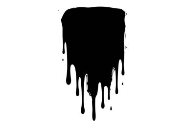 Siyah boya damlaları izole edilmiş beyaz arkaplan, soyut sıvı akışı, damlayan mürekkep, grafik sanat vektörü çizimi.