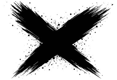 Yoğun siyah boyadan oluşan dramatik x şekli, sıkıntılı sanatsal sembol, yaratıcı kaligrafi fırça izi dokusu