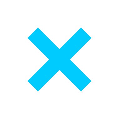 Pırıl pırıl beyaz bir arkaplanda açık mavi düz dizayn X işareti simgesi. Kullanıcı arayüzleri, web uygulamaları, hata iletileri ve işlevleri silmek için ideal.