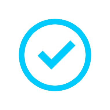Eşleşen bir daire simgesinin içindeki parlak mavi işaret onay ve onayı simgeliyor. Bu temiz, modern düz tasarım vektör grafiği UI, web ve başarılı görev tamamlama için idealdir.