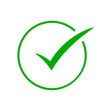 Canlı bir yeşil işaret simgesi mükemmel bir şekilde merkezde dairesel bir hatla, onayı, başarıyı ve tamamlamayı sembolize ediyor. Modern dijital arayüzler için ideal.