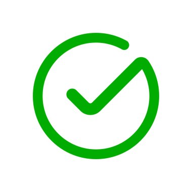 Mükemmel dairesel çizginin içinde, onay, tamamlama ve başarıyı sembolize eden canlı bir yeşil işaret simgesi. Bu canlı düz tasarım UI, web ve grafik projeleri için idealdir.