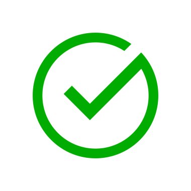 Çember içindeki canlı yeşil işaret simgesi başarıyı, onayı ve tamamlamayı simgeler. Modern, düz tasarımı UI / UX tasarımı için ideal bir pozitif ruh hali sunar..