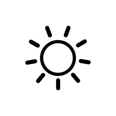 Hava durumu uygulamaları, grafik tasarım projeleri ve sıcaklık veya enerji kavramları için mükemmel olan bir güneş ikonu minimalist düz tasarım vektör çizimi.