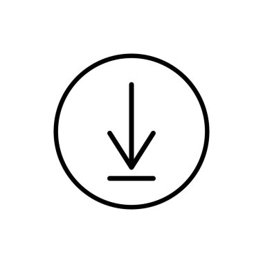 Web tasarımı ve kullanıcı arayüzü elementleri için mükemmel bir daire içindeki indirme simgesinin temiz, minimalist vektör çizimi. Düz tasarım, ölçeklenebilir vektör grafiği.