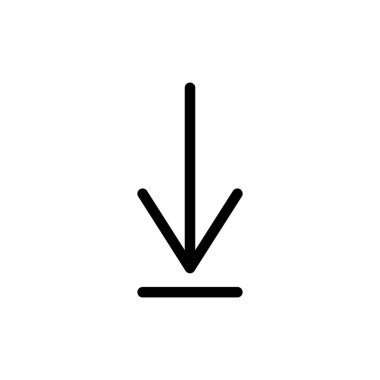 Modern düz tasarım tarzında indirme, azaltma veya seyrüsefer simgeleri için mükemmel, beyaz arkaplan üzerinde basit bir siyah aşağı ok.