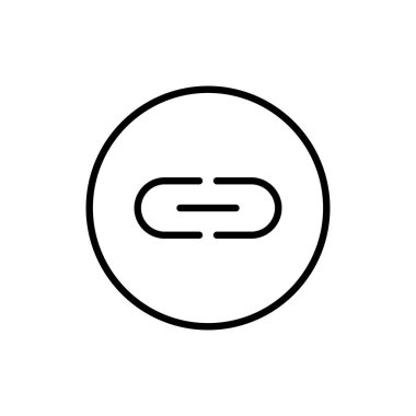 Bir çemberin içindeki bağlantı simgesinin, bağlantı ve dijital arayüz elementlerini temsil eden minimalist siyah ve beyaz vektör çizimi.