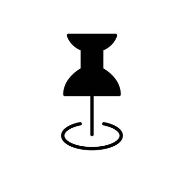 Dairesel hatları olan, harita konum işaretleyicileri ve grafik tasarımı için mükemmel, siyah itme pin simgesinin temiz, modern bir düz tasarım vektör çizimi.