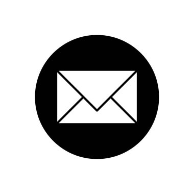Siyah bir daire içinde bir e-posta zarfı simgesinin basit, modern bir düz tasarım vektör çizimi, web ve uygulama iletişim grafikleri için mükemmel.