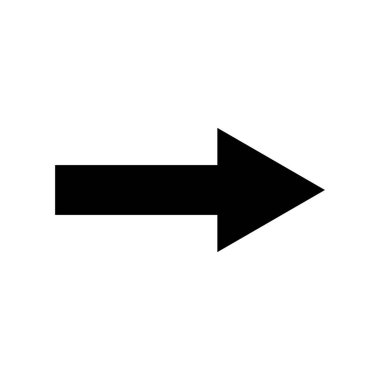 Sağı gösteren koyu, koyu siyah bir ok, beyaz arkaplanda temiz bir vektör çizimi olarak sunuluyor, yönsel ipuçları için mükemmel..