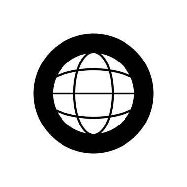 Bir daire içinde bir küresel ikonun basit, koyu siyah ve beyaz vektör çizimi, web tasarımı ve dijital kavramlar için mükemmel.