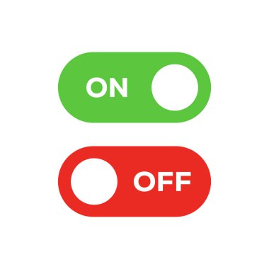 Yeşil ve kırmızı düğme simgelerini aç ve kapat düz tasarım vektör çizimi, UI ve UX tasarım elemanları için mükemmel.