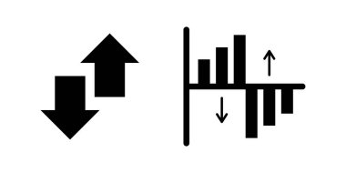İki ikona sahip modern bir düz tasarım grafik seti: Artan / azalan karşıt oklar ve finansal büyümeyi veya azalmayı gösteren bir bar tablosu, iş kavramları için mükemmel.