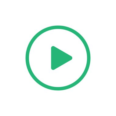 Temiz düz tasarım vektör illüstrasyonunda sunulan, üçgen sembollü canlı bir yeşil dairesel çalma düğmesi simgesi. Ortam oynatıcıları ve UI ögeleri için ideal.