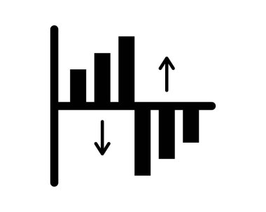 Artan ve azalan çubuk grafiklerini gösteren basit siyah ve beyaz vektör çizelgesi, finansal veya veri kavramları için mükemmel.