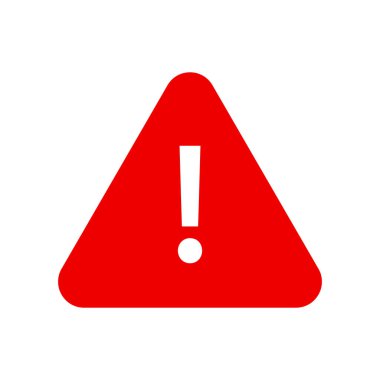 Beyaz ünlem işaretli belirgin bir kırmızı uyarı üçgeni. Temiz ve düz bir tasarım grafiğinde dikkat ve önem taşıyor..