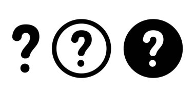 Farklı tarzlarda üç soru işareti simgesinden oluşan çok yönlü bir set, sorgulama, şüphe veya bilgi kavramlarını temiz ve düz bir tasarımla temsil etmek için mükemmel..