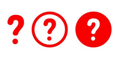 Üç kırmızı soru işareti simgesinden oluşan bir koleksiyon, tahkikat, kafa karışıklığı, ya da temiz, düz dizayn edilmiş bir problem çözme konseptini temsil ediyor..