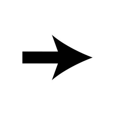 Düz, düz bir dizaynda, siyah bir ok simgesi. Yönsel ipuçları, navigasyon ve web ve yazdırma grafiklerinde ileri yönde hareket etmek için mükemmel.