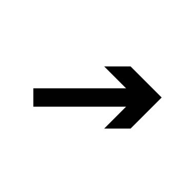 Basit, koyu siyah bir ok temiz beyaz bir arkaplanı işaret ediyor. Bu ölçeklenebilir vektör grafiği düz tasarım projelerinde yön veya ilerlemeyi göstermek için mükemmeldir..