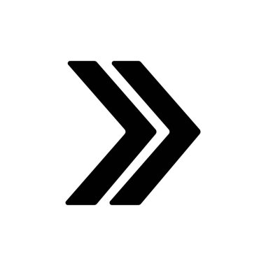 Pürüzsüz, modern çift sağ ok simgesi koyu siyah, düz tasarım grafiklerinde ileri hareketi veya yönü göstermek için mükemmel.