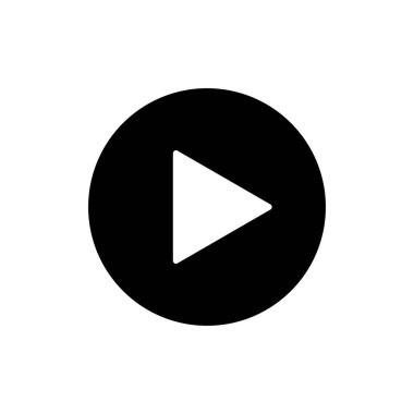 Siyah arkaplan üzerinde beyaz üçgen olan dairesel çalma düğmesi simgesi.