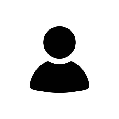 Katı siyah kullanıcı profili simgesi temiz beyaz bir arkaplan üzerinde, bir kişiyi temsil ediyor.