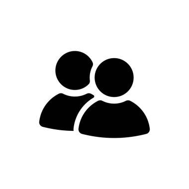 Temiz beyaz arkaplanda iki kullanıcı profili simgesinden oluşan katı siyah grup.