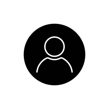 Katı siyah çember arkaplan üzerinde beyaz hatlı kullanıcı profili simgesi