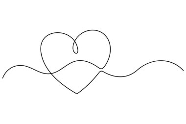 Sürekli bir çizgi, iki kalp şeklinde kalp çiziyor. Minimalist minimalizm, çizgi sanatı, sürekli çizgi çizimi. Sevgililer günü kartı için minimalizm kavramı, düğün
