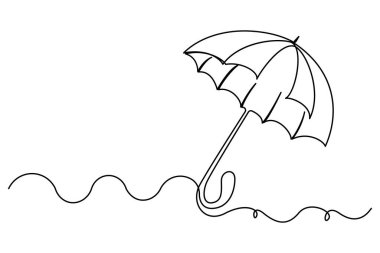 Şemsiye karalama sanatının sürekli bir çizgisi, izole edilmiş vektör illüstrasyonunu çiziyor.
