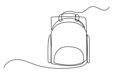 Okul sırt çantasının bir çizgi çizimi basit el çizimi çanta minimum tasarımı