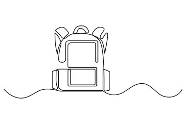 Okul sırt çantasının bir çizgi çizimi basit el çizimi çanta minimum tasarımı